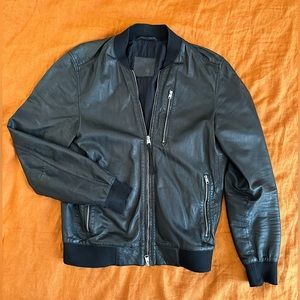 All Saints black leather bomber